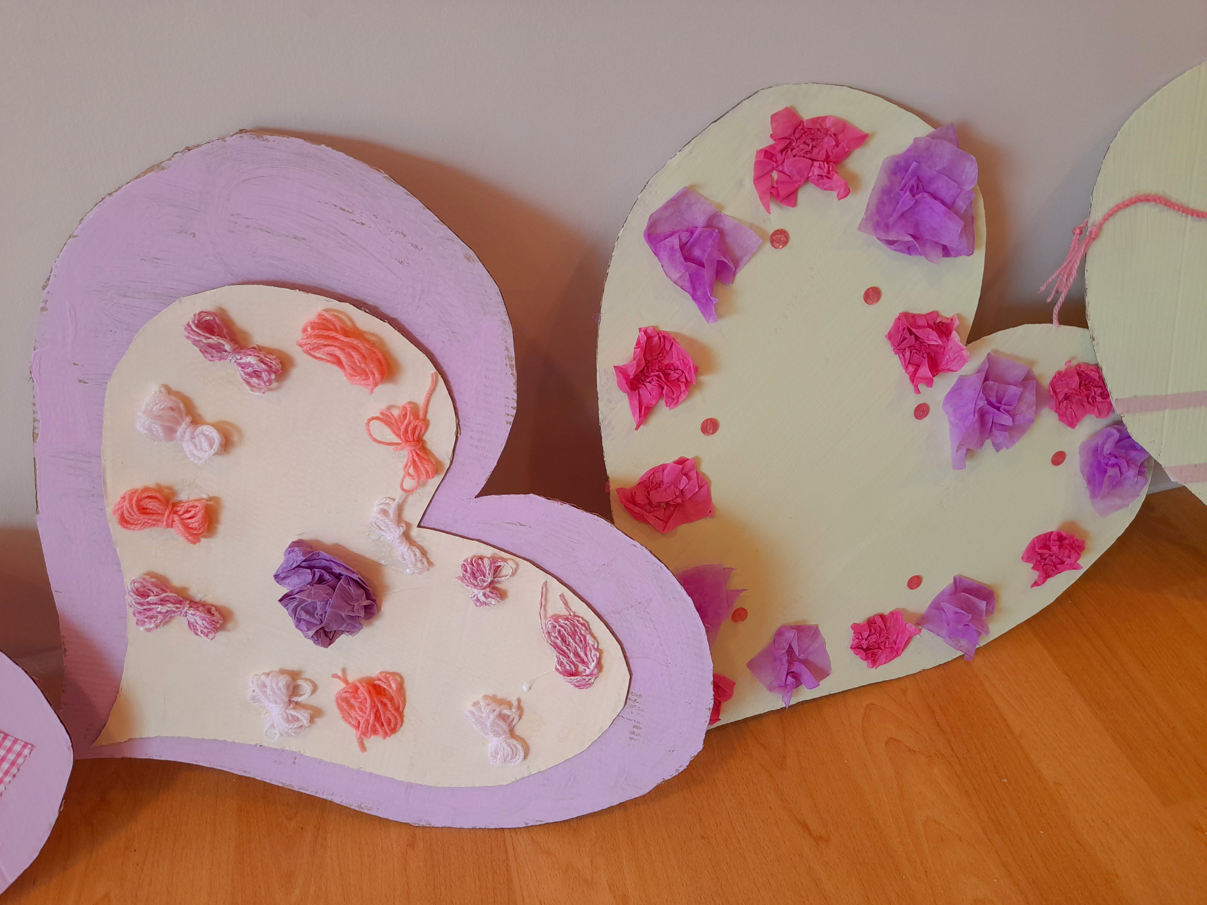 Paper hearts made by Platinum Skies homeowners
